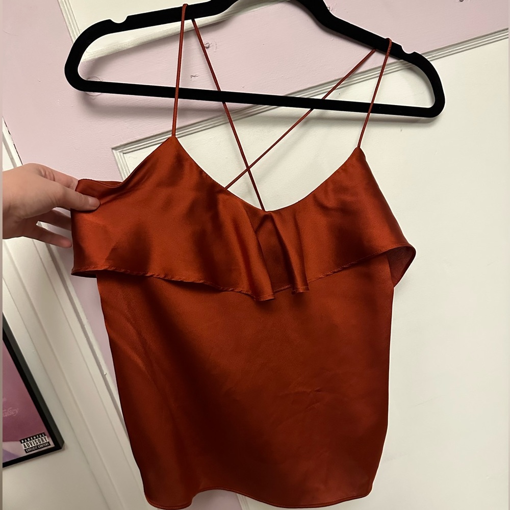SMALL BURNT ORANGE HARLYN SILKY CAMISOLE TOP
